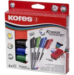 Marker KORES K-MARKER SET 4 szín, fehér táblához és flipchart táblához + mágneses szivacs
