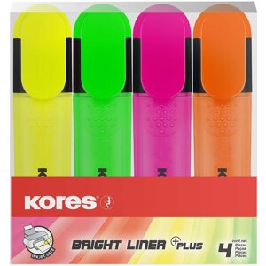 Szövegkiemelő KORES BRIGHT LINER PLUS 4 színből álló szett (sárga, rózsaszín, narancsszín, zöld)