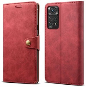 Mobiltelefon tok Lenuo Leather Flip tok a Xiaomi Redmi Note 11/11S készülékhez - piros