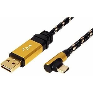Adatkábel Roline GOLD USB 2.0 kétoldalú kábel, USB A(M) - USB C(M) hajlított (90°), 0,8m