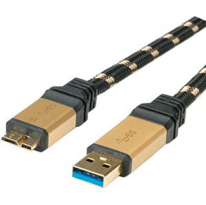 Adatkábel ROLINE Gold USB 3.0 SuperSpeed USB 3.0 A(M) - micro USB 3.0 B(M), 1,8 m - fekete/arany