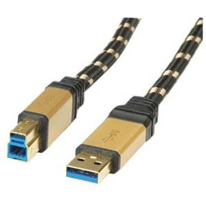 Adatkábel Arany ROLINE USB 3.0 SuperSpeed?USB 3.0 A (M) -> USB 3.0 B (M), 3m - fekete / arany