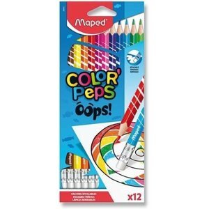 Színes ceruza Maped Color´Peps Oops famentes, radírral, 12 szín