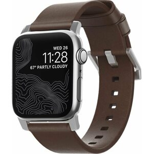 Szíj Nomad Leather Strap Brown, silver - Apple Watch 42/44/45/Ultra 49mm