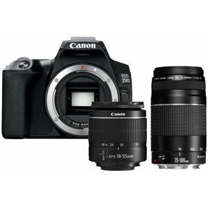 Digitális fényképezőgép Canon EOS 250D fekete + EF-S 18-55 mm f/3,5-5,6 DC III + EF 75-300 mm f/4-5.6 III