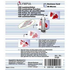 Lamináló fólia Olympia névjegykártyákra 9,6 x 6,05 cm / 160 fényes - csomag 100 db