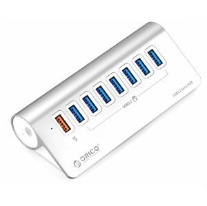 USB Hub ORICO Aluminum Alloy 7-Port QC18W Fast Charging, ezüst