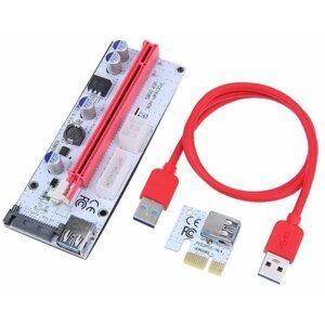 Átalakító PCIe Riser x1 to x16 card (6-pin,MOLEX,SATA) ver.008 - egyenes