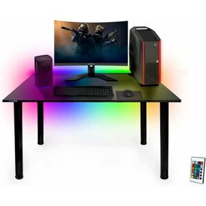 Gaming asztal SYBERDESK 105 cm x 65 cm, LED, Cable Organisers, fekete