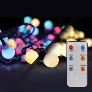 Fényfüzér LED 2in1 kültéri karácsonyi fényfüzér, gömb, távirányító, 200LED, RGB+fehér, 20m+5m, 8 funkció, IP44