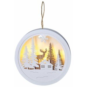 Karácsonyi világítás LED függő dekoráció, erdő és szarvas fehér és barna, 2x AAA
