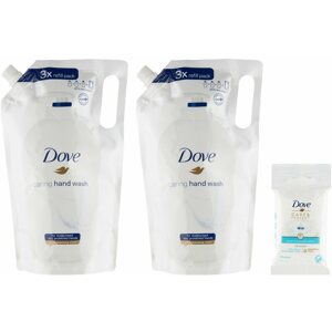 Folyékony szappan DOVE Gyengéd folyékony szappan 2 × 750 ml + DOVE Care & Protect nedves törlőkendő 10 db