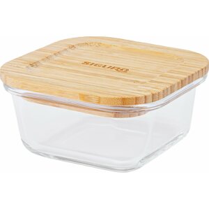 Tárolóedény Siguro Glass Seal Bamboo élelmiszertároló edény 0,3 l, 6 x 11,5 x 11,5 cm