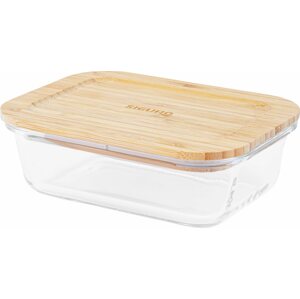 Tárolóedény Siguro Glass Seal Bamboo élelmiszertároló edény 0,6 l, 6 x 17,5 x 13 cm