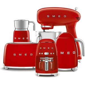 Szett SMEG 50-es évek retro stílusú 4,8 l-es piros ételfeldolgozó rozsdamentes acél tállal + főzőlap + sűr