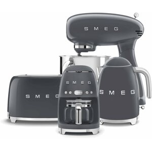 Szett SMEG 50's Retro Style 4,8 l-es konyhai robotgép szürke, rozsdamentes acél tállal + motorháztető + Sü