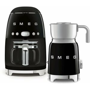 Szett SMEG 50's Retro Style 1,4l 10 csésze fekete + SMEG 50's Retro Style 0,6l fekete tejhabosító