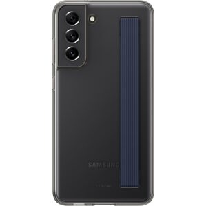 Telefon tok Samsung Galaxy S21 FE 5G félig átlátszó szürke tok pánttal