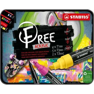 Marker STABILO FREE Acrylic alapkészlet - 11 szín a csomagban - 3 különböző heggyel 4x T100, 5x T300, 2x T800C