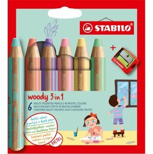 Színes ceruza STABILO woody 3 az 1-ben, 6 szín, hegyezővel