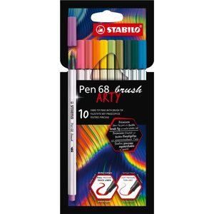 Filctoll STABILO Pen 68 brush, rugalmas ecset végű heggyel, tokban, 10 szín