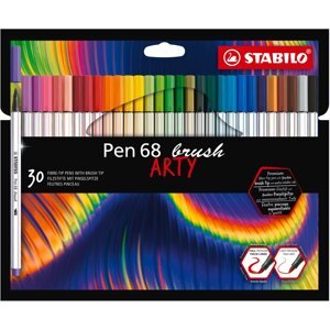 Filctoll STABILO Pen 68 brush, rugalmas ecset formájú heggyel, tokban, 30 szín