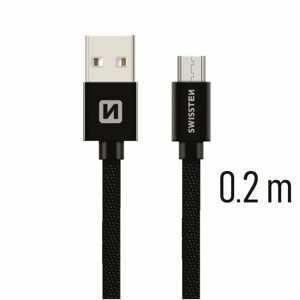 Adatkábel Swissten textil adatkábel micro USB 0.2 m fekete