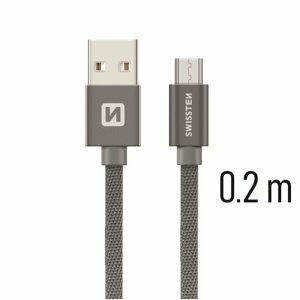 Adatkábel Swissten textil adatkábel micro USB 0.2 m szürke