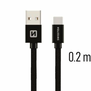 Adatkábel Swissten textil adatkábel USB-C 0,2 m fekete