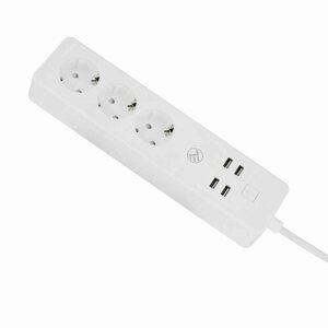 Okos konnektor Tellur WiFi Smart Power Strip, 3 x aljzat, 4 x USB 4 A, 2200W, 10 A, 1,8 m, fehér