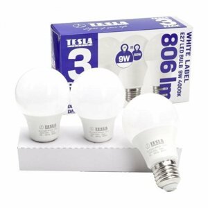 LED izzó TESLA LED izzó E27, 9W, 4000K, napi fehér, 3 db csomagban