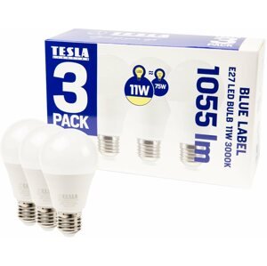 LED izzó TESLA LED izzó E27, 11W, 3000K melegfehér, 3 db csomagban