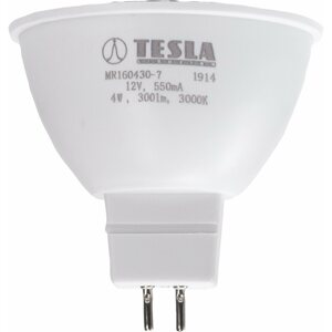 LED izzó Tesla - LED izzó GU5,3 MR16, 4W, 12V, 300lm, 25 000h, 3000K meleg fehér, 100°