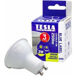 LED izzó TESLA LED GU10, 3 W, 250 lm, 3000 K, meleg fehér