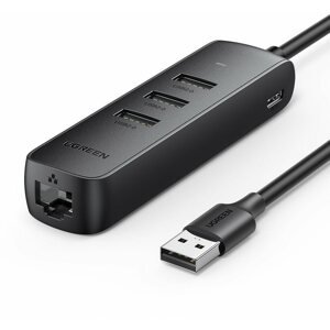 USB Hub UGREEN USB 2.0 to 3×USB 2.0+RJ45 (100Mbps) Ethernet Adapter (Black)