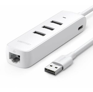 USB Hub UGREEN USB 2.0 to 3×USB 2.0 + RJ45 (10/100Mbps) (White)