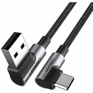 Adatkábel UGREEN Angled USB 2.0 A to Type C Cable Nickel Plating Aluminum Shell 1 m Black