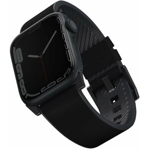 Szíj Uniq Straden Vízálló bőrszíj Apple Watch 42/44/45/Ultra 49mm okosórához, fekete