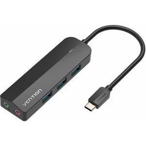 USB Hub Vention Type-C (USB-C) to 3x USB 3.0 / Micro-B HUB with External Stereo Sound Adapter 0.15M Black AB