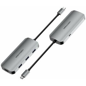 Port replikátor Vention USB-C to HDMI / USB 3.0 x 3 /PD Docking Station 0.15M Gray Aluminum