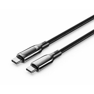 Adatkábel Vention Cotton Braided USB-C 2.0 5A Cable With LED Display 1.2m Black Zinc Alloy Type