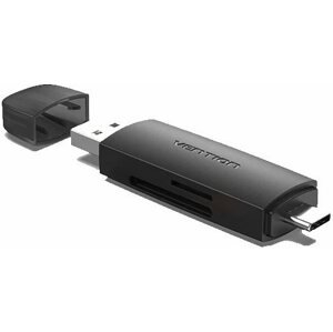 Adatkábel Vetion 2-in-1 USB 3.0 A+C Card Reader(SD+TF) Black Dual Drive Letter