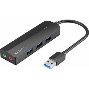 USB Hub Vention 3-Port USB 3.0 Hub with Sound Card and Power Supply 0,15m, fekete
