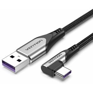 Adatkábel Vention Type-C (USB-C) 90° <-> USB 2.0 5A Cable 1.5M Gray Aluminum Alloy Type