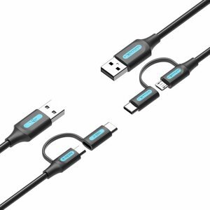 Adatkábel Vention USB 2.0 to 2-in-1 Micro USB & USB-C Cable 0.5M Black PVC Type