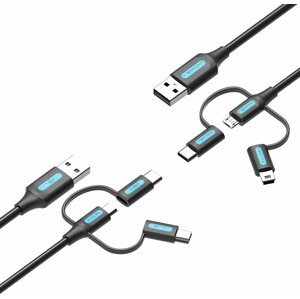 Adatkábel Vention USB 2.0 to 2-in-1 Micro USB & USB-C & Mini USB Cable 0.5M Black PVC Type