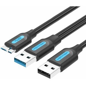 Adatkábel Vention USB 3.0 to Micro USB Cable with USB Power Supply 0.5M Black PVC Type