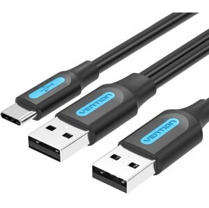 Adatkábel Vention USB 2.0 to USB-C Cable with USB Power Supply 1M Black PVC Type