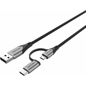 Adatkábel Vention USB 2.0 to 2-in-1 Micro USB & USB-C Cable 0.5m Gray Aluminum Alloy Type
