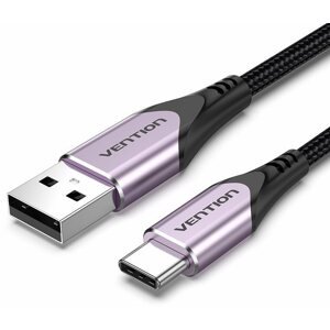 Adatkábel Vention Cotton Braided USB-C to USB 2.0 Cable Purple 1.5M Aluminum Alloy Type
